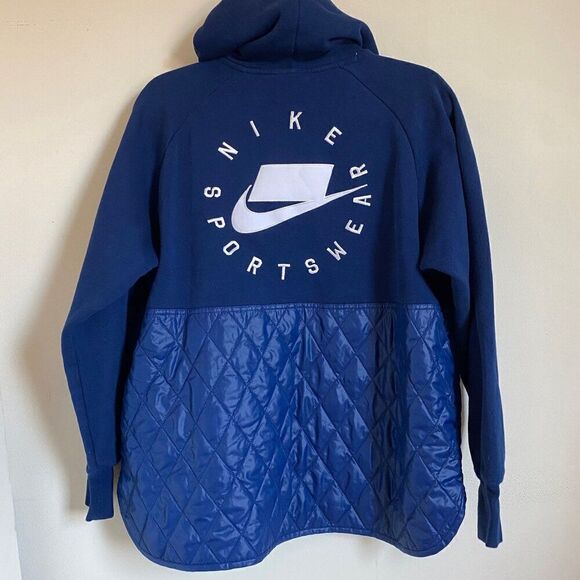 Nike NSW Embroidered Fleece Quilted‎ Hoodie Sweatshirt Blue Medium CJ6253-492 - Picture 2 of 8